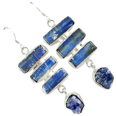 Rough Blue Kyanite and Tanzanite Earrings