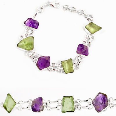 Rough Green and Purple Amethyst Bracelet