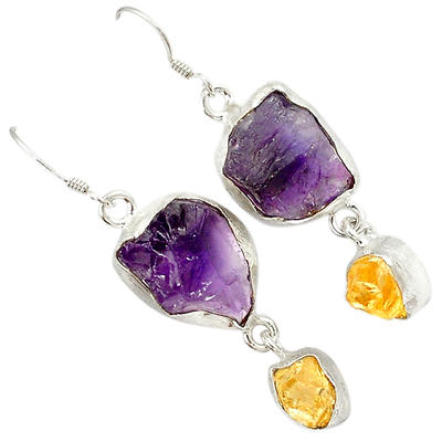 Rough Amethyst and Citrine Drop Earrings
