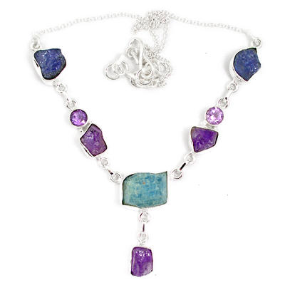 Rough Tanzanite, Aquamarine and Amethyst Necklace
