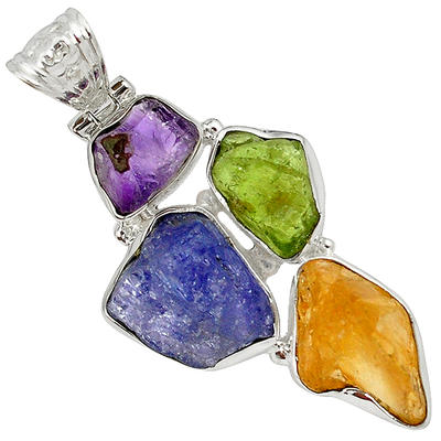 Rough Tanzanite, Amethyst, Peridot and Citrine Quad Pendant