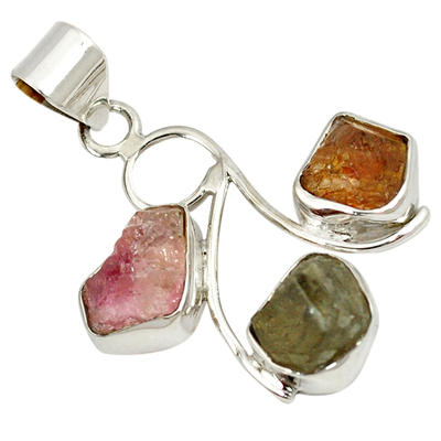 Rough Tri-Color Tourmaline Pendant