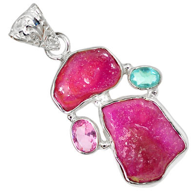 Rough Ruby and Faceted Kunzite Pendant