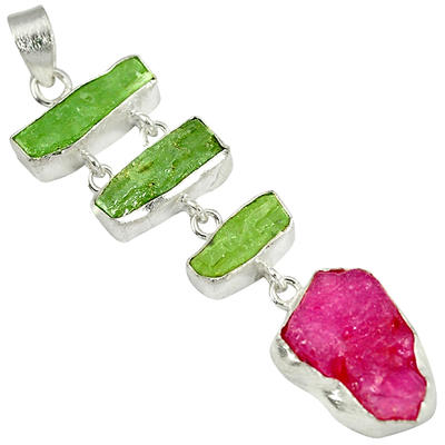 Rough Pink Ruby and Kyanite Pendant